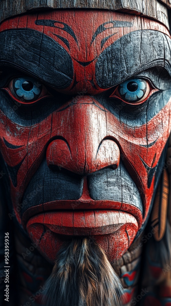 Close-Up of Traditional Inuit Face Mask with Bold Patterns Close-Up of Traditional Inuit Face Mask with Bold Patterns