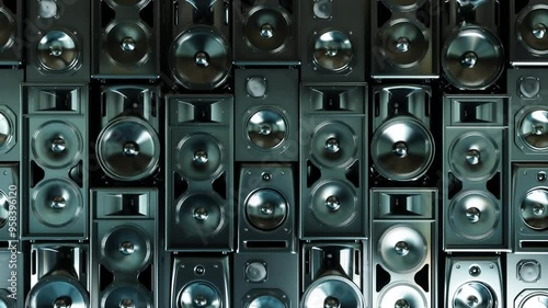many different acoustic systems covering the entire wall, 3d animation