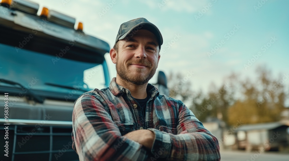 A Trucker Smiling Confidently A Trucker Smiling Confidently