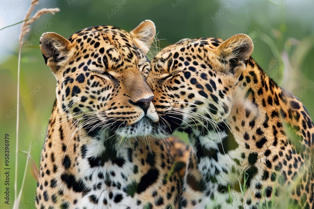 Obraz premium Leopards in Love: A Wildlife Story of Feline Affection in their Natural Habitat