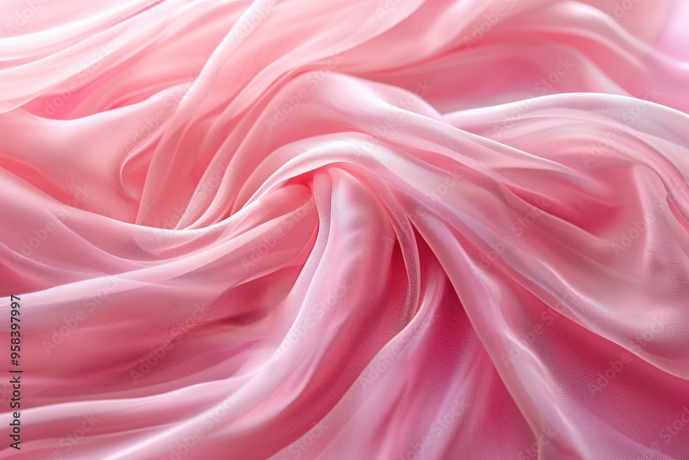 Obraz premium Light Pink Fabric. Silk Chiffon Organza Texture Wave with Pleat Fold for Wedding Delicate Background