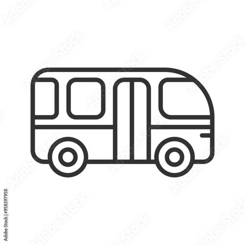 Bus, in line design. Public transport, transportation, bus vector, city bus on white background vector. Bus, editable stroke icon.