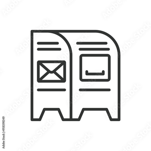Mailbox, in line design. Mailbox, mail, envelope, letter, postal service, postbox, on white background vector. Mailbox, editable stroke icon.
