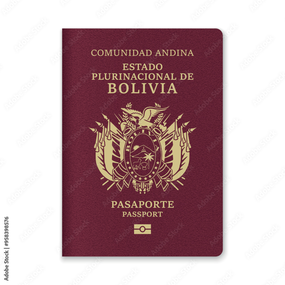 Bolivia Passport Cover with Gold Emblem and Text Bolivia Passport Cover with Gold Emblem and Text