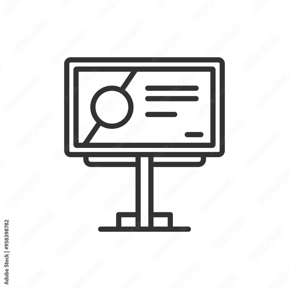 Billboard, in line design. Billboard, advertisement, signage, marketing, outdoor, large display, poster board on white background vector. Billboard editable stroke icon. Billboard, in line design. Billboard, advertisement, signage, marketing, outdoor, large display, poster board on white background vector. Billboard editable stroke icon.
