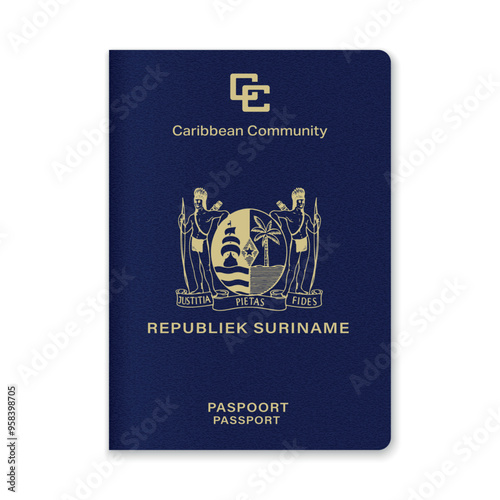 Suriname Passport Cover with Gold Emblem and Text