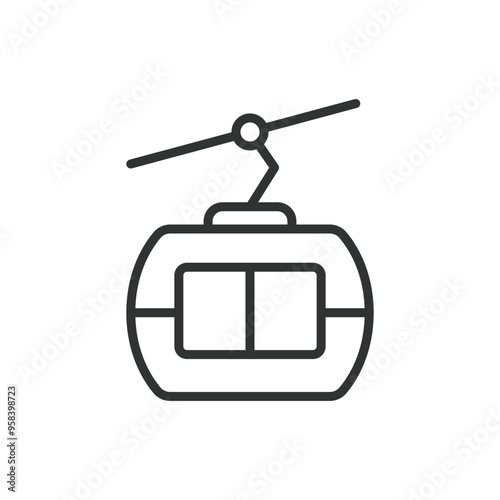 Cable car, in line design. Cable car, aerial tramway, rope way, mountain transport, gondola lift, cable car icon, on white background vector. Cable car, editable stroke icon.
