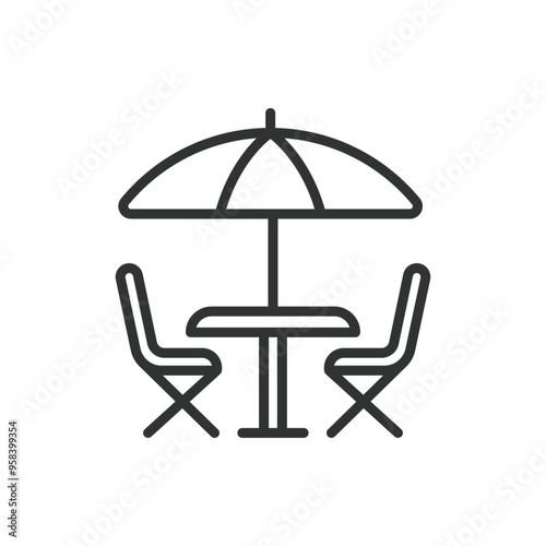 Terrace, in line design. Terrace, balcony, outdoor space, patio, rooftop, seating area, veranda on white background vector. Terrace editable stroke icon.