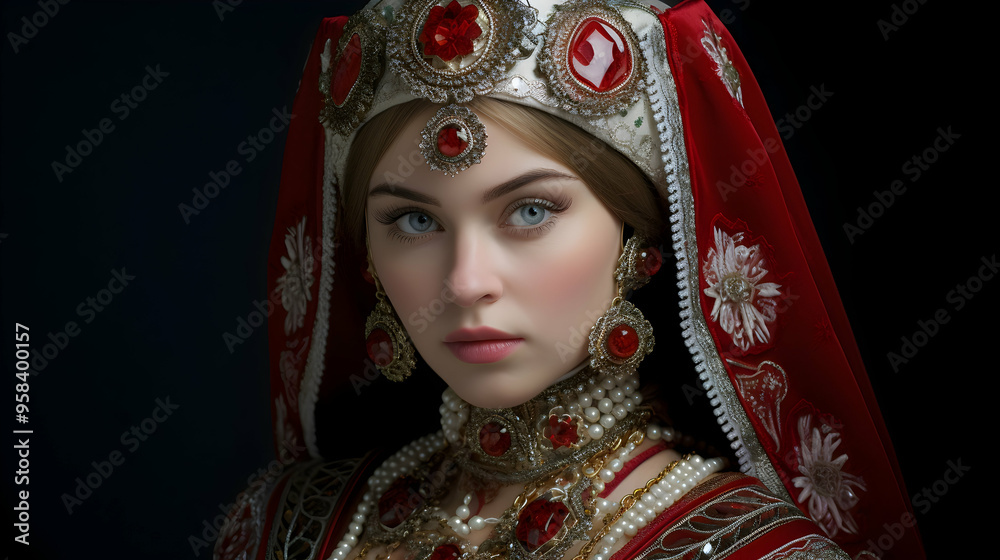 Obraz premium Traditional Russian sarafan and kokoshnik combination,
