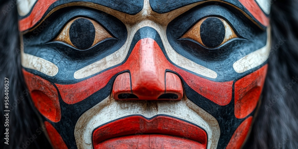 Close-Up of Traditional Inuit Face Mask with Bold Patterns Close-Up of Traditional Inuit Face Mask with Bold Patterns