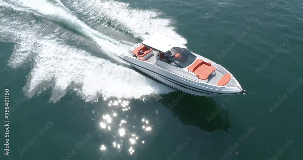 motor boat in navigation, lake of iseo, italy