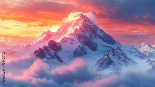 Majestic Mountain Peaks Bathed in Golden Sunset Light