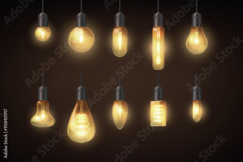 a retro filament yellow lamps in set