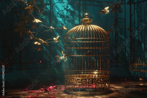 ai generative bird cage made of gold