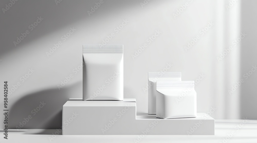 White Packaging Mockup on a Platform with Light and Shadow White Packaging Mockup on a Platform with Light and Shadow
