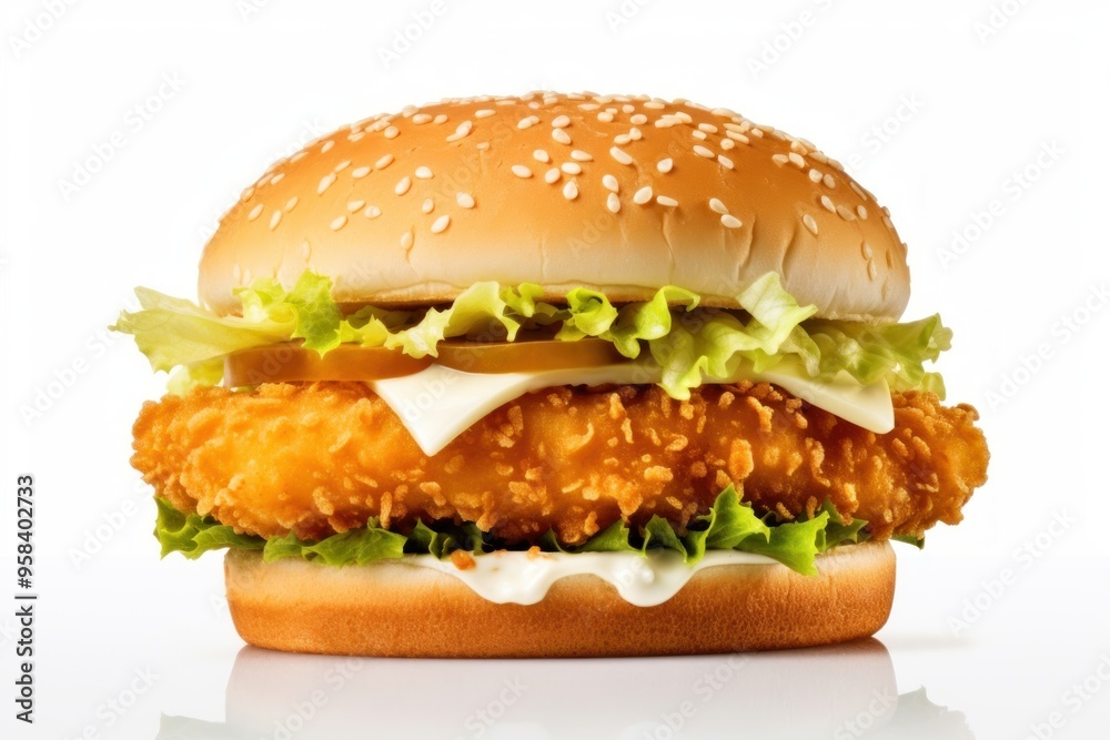 Burger food fish white background.