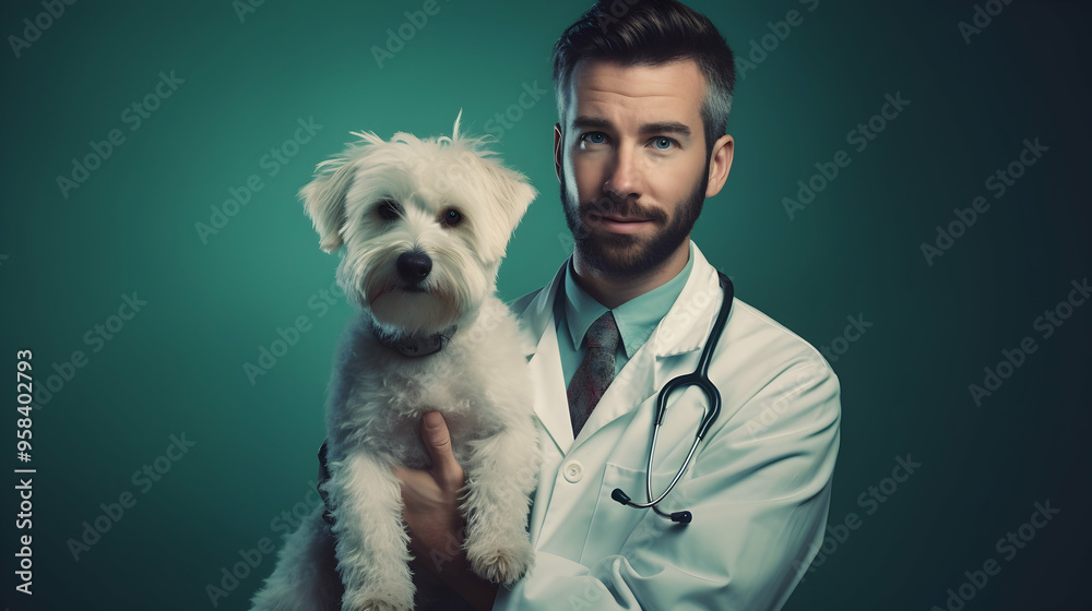 Veterinarian in a caring pose with an animal