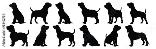 Dog silhouettes set, pet pack of vector silhouette design, isolated background