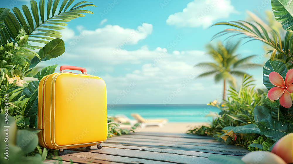 Obraz premium Ready for summer vacation, travel background 3D Rendering