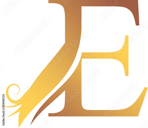 E Letter Logo. Couffeur, Hair and Beauty. Golden.