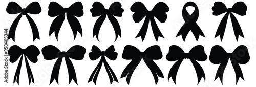 Ribbon silhouette set vector design big pack of bow illustration and icon