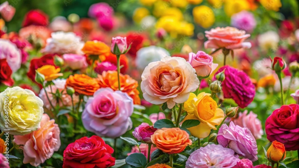 Vibrant garden of roses in every color imaginable, rainbow, colors, roses, garden, petals, hue, vibrant, diverse, variety Vibrant garden of roses in every color imaginable, rainbow, colors, roses, garden, petals, hue, vibrant, diverse, variety