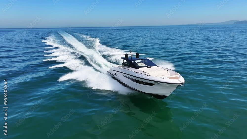 Aerial view of a yacht sailing at full speed