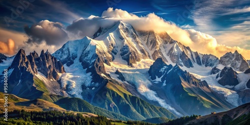 Dramatic view of Mont Blanc in French Alps, Chamonix famous mountain landscape, Mont Blanc, Mont Blanc Massif, Chamonix, Alps