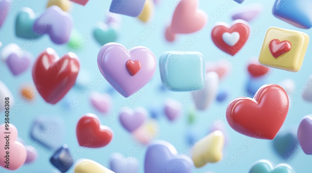 Obraz premium Floating Hearts on Blue Background - Love and Valentine’s Day Concept