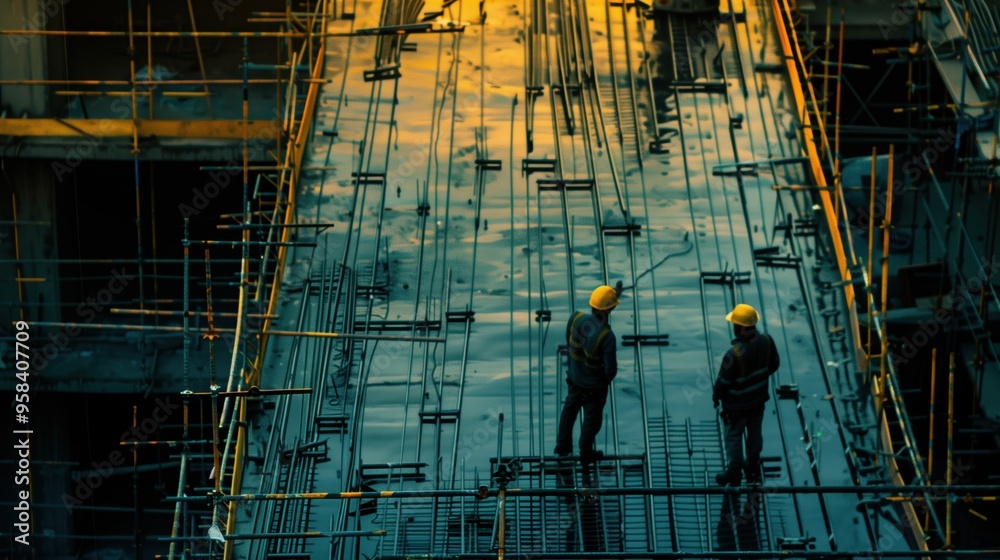 A workman on a construction worksite A workman on a construction worksite