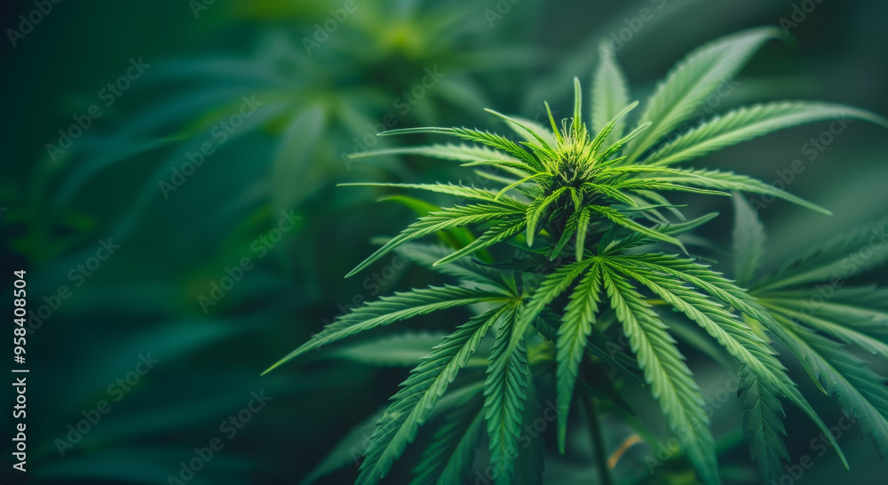 Close-up of lush cannabis plant with vibrant green leaves. Perfect for use in medical marijuana promotions, botanical studies, and alternative medicine contexts. Close-up of lush cannabis plant with vibrant green leaves. Perfect for use in medical marijuana promotions, botanical studies, and alternative medicine contexts.