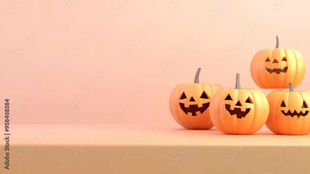 Brightly lit jack-o'-lanterns arranged against a warm orange background, capturing the essence of Halloween. Brightly lit jack-o'-lanterns arranged against a warm orange background, capturing the essence of Halloween.