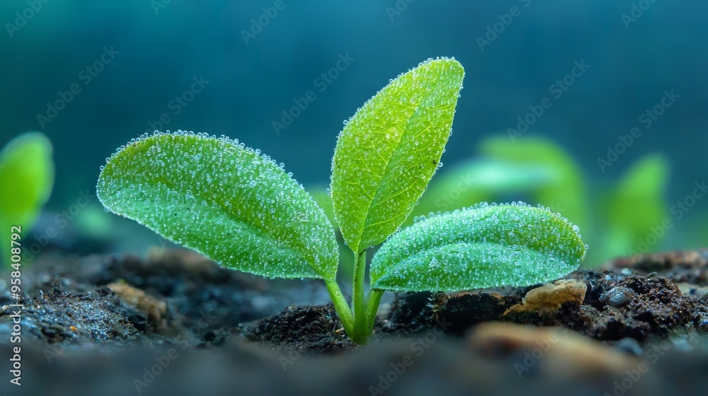Freshwater plants with microplastic particles clinging to their leaves, indicating ecosystem contamination. Freshwater plants with microplastic particles clinging to their leaves, indicating ecosystem contamination.