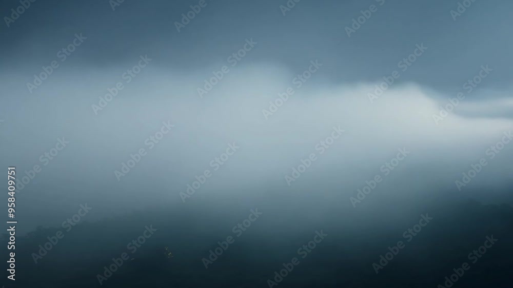 A dense layer of mist slowly rolls in, shrouding the landscape, with the camera gently moving forward to create a sense of immersion A dense layer of mist slowly rolls in, shrouding the landscape, with the camera gently moving forward to create a sense of immersion