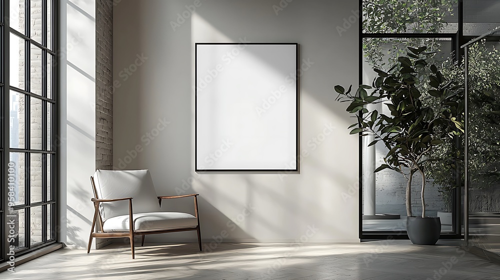 With a large window, white chair, and potted plant, this modern living room embraces light and simplicity. With a large window, white chair, and potted plant, this modern living room embraces light and simplicity.