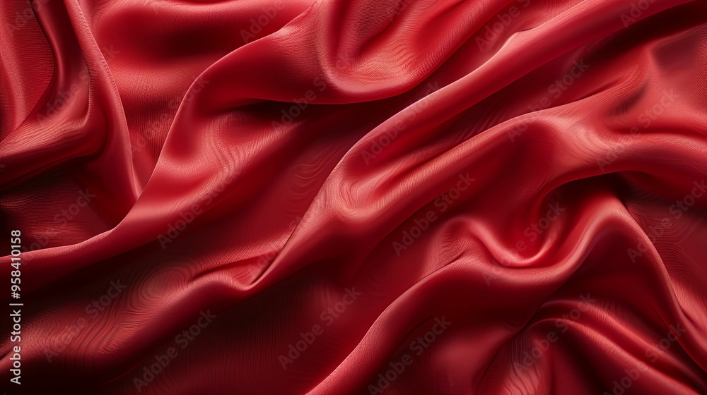 Close-up of Draped Red Silk Fabric with Subtle Texture Close-up of Draped Red Silk Fabric with Subtle Texture