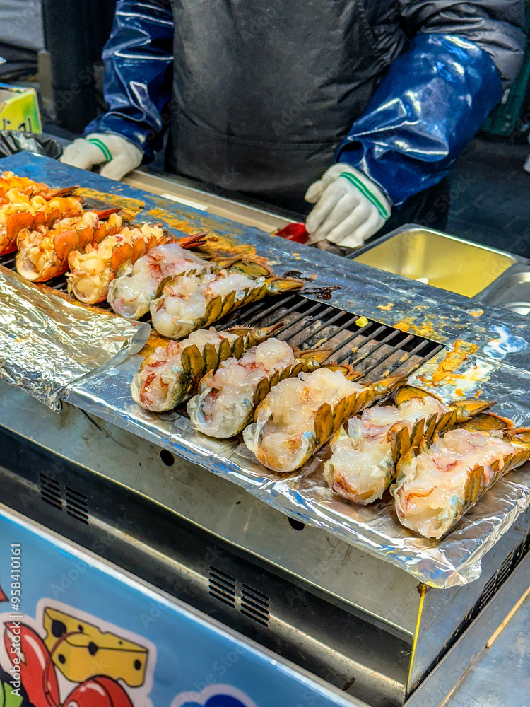 Korean Street Food. Grilled lobster