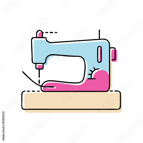 Minimalist Sewing Machine Icon in Pastel Colors Representing Sustainable Garment Production