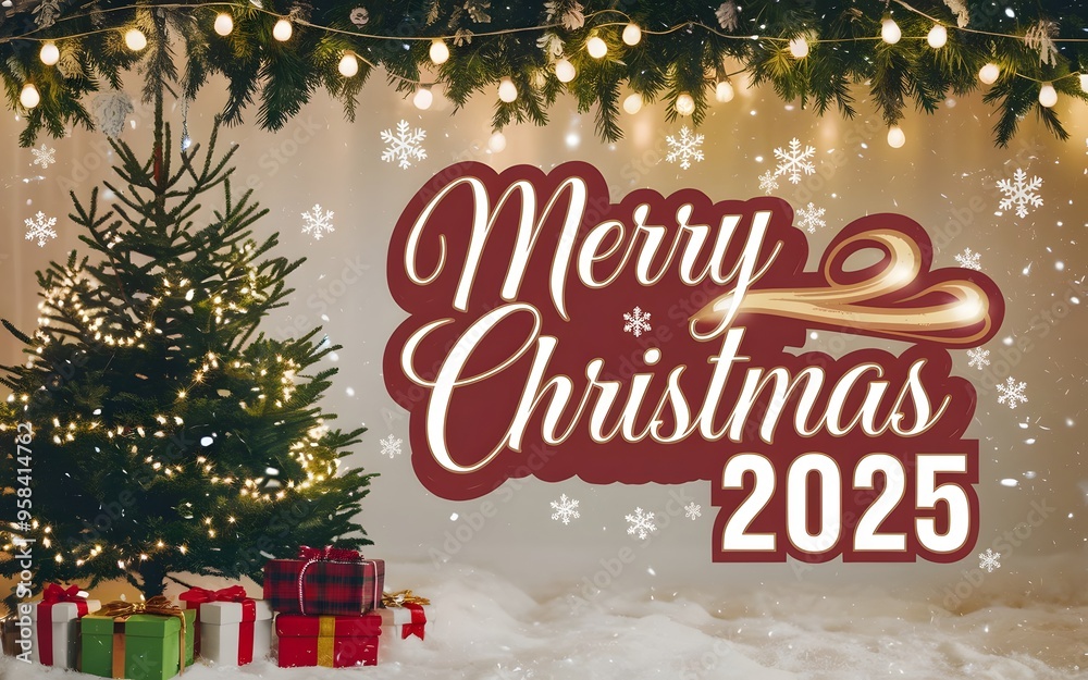 Obraz premium Modern Christmas 2025 Background – Festive Holiday poster Design with Sleek Contemporary ElementsCanvas ready to put text, marry Christmas 
