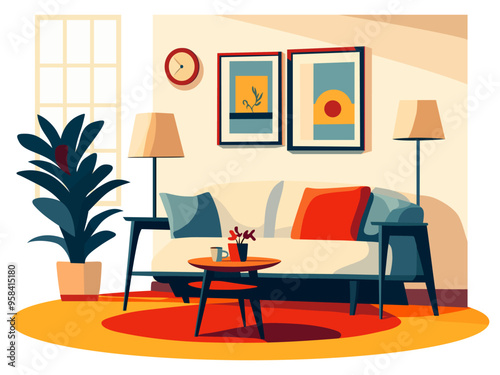 modern minimalist living room warm cool neutral vector illustration