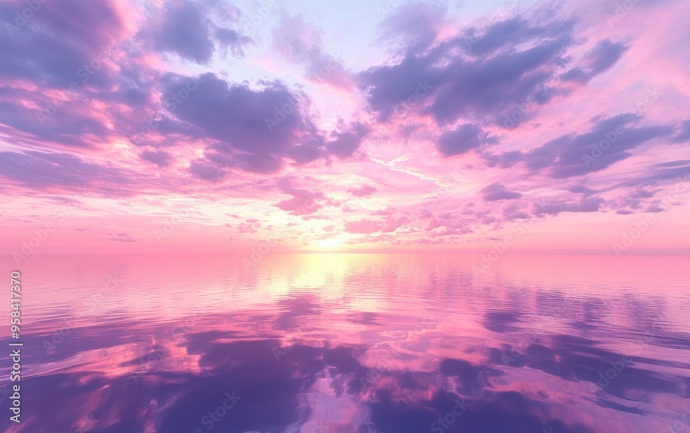 Fototapeta premium 3D Rendering of a Sunset Sky with Twilight Colors and Cloudy Nature Backgrounds on the Horizon