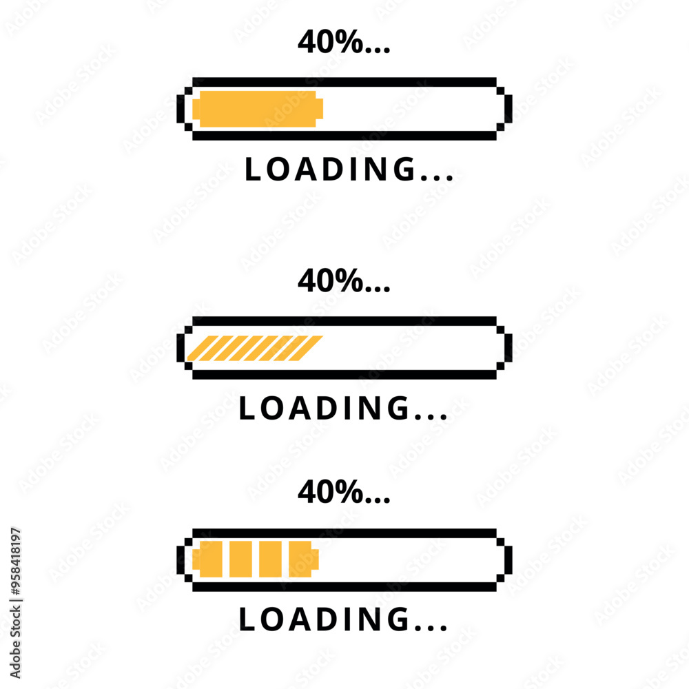 Loading bar progress icon at 40%. Upload or download speed. A yellow element for websites and graphic resources. Loading bar progress icon at 40%. Upload or download speed. A yellow element for websites and graphic resources.