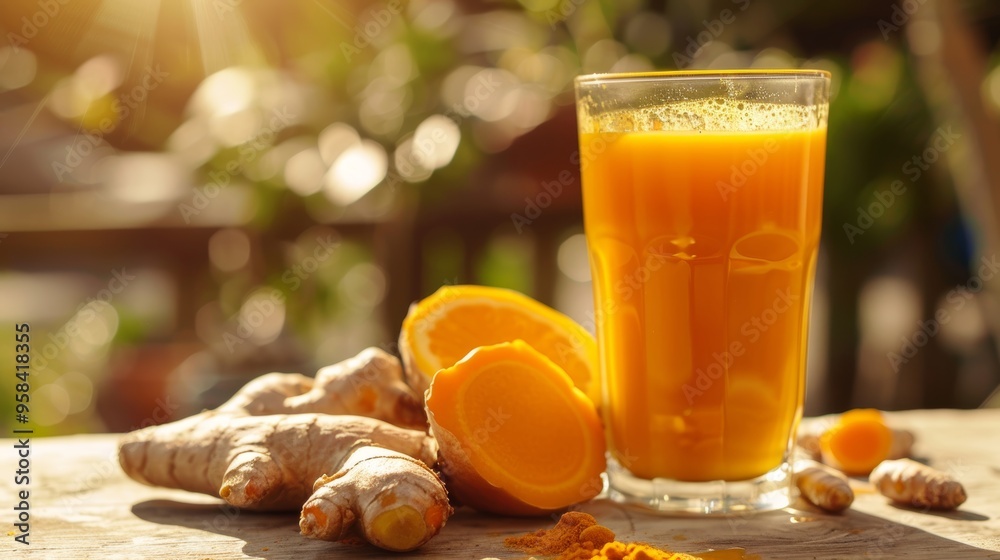 Turmeric Juice. Glass with Healthy Drink Made of Natural Ingredients for Boosting Immunity Turmeric Juice. Glass with Healthy Drink Made of Natural Ingredients for Boosting Immunity