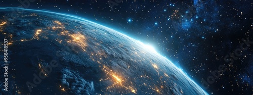 Lights illuminating the Earth in a 3D cartoon rendering photo