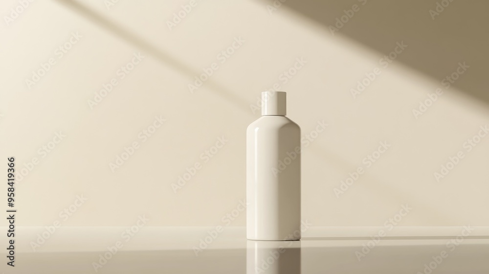 White bottle on a light background with light casting shadows. White bottle on a light background with light casting shadows.