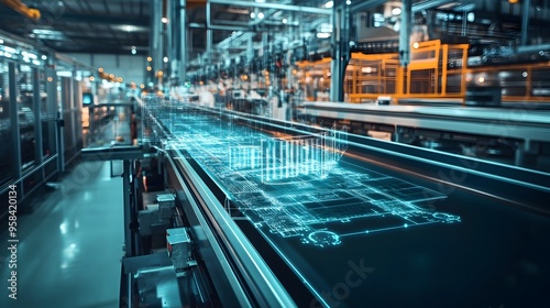 Automated Food Processing Plant with Real-Time Production Metrics Overlay