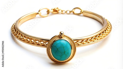 Expensive arc shape golden bracelet with turquoise pendant , luxury, elegant, jewelry, accessory, fashion, golden, turquoise