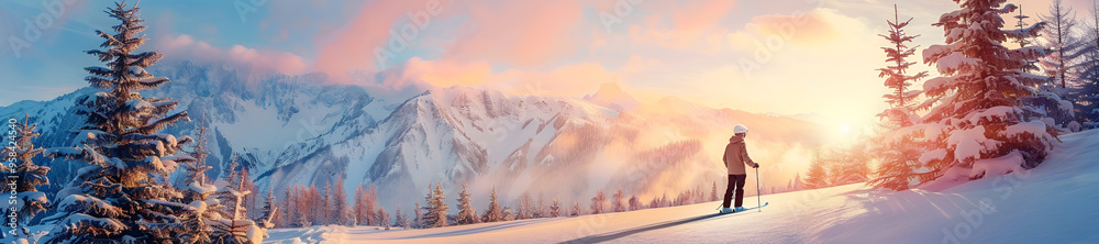 Winter panoramic landscape at sunset background, winter landscape, panoramic view, sunset background, snowy landscape, winter sunset Winter panoramic landscape at sunset background, winter landscape, panoramic view, sunset background, snowy landscape, winter sunset