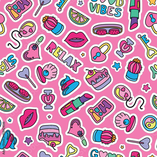Vector doodle girly party seamless pattern, texture or background