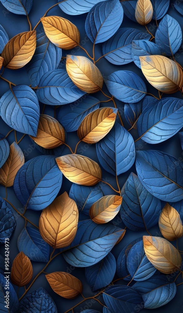 3d navy blue and gold leaves 3d navy blue and gold leaves